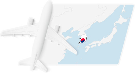 Airplane over South Korea Map