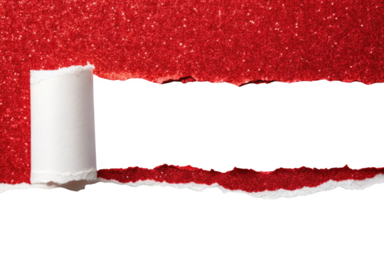 Torn red glitter paper revealing vertical stripes isolated on transparent background - Powered by Adobe