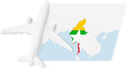 Airplane over Myanmar Map