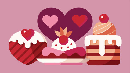 Valentine's Day background with cakes and hearts. Vector illustration.
