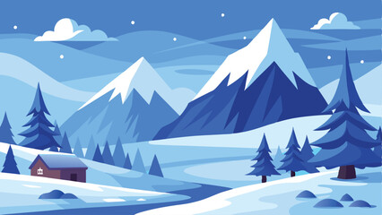 Winter wonderland with snowy mountains as a simple vector illustration.