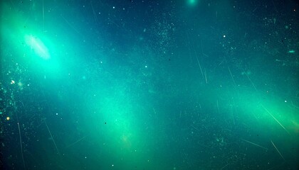 ダークティールの背景にグリーンがかったシアン色のライトリークが淡く広がり、軽い傷と埃の粒子が散らばるムーディーで神秘的な雰囲気を醸し出すレトロフィルムテクスチャ

