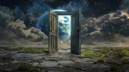 An ancient door reveals a parallel world where climate change never began, and the planet remains green, pure, and perfectly balanced with nature.