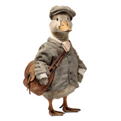 A Duck Wearing A Tweed Suit Flat Cap And Satchel Standing On A Transparent Background