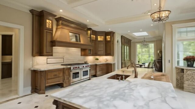 Luxury kitchen design ideas: traditional style with island, marble countertops, and custom cabinetry