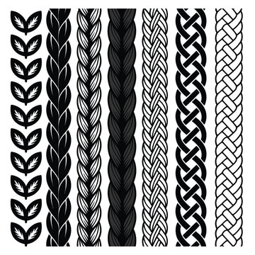 Black and white braided patterns and leaf motifs texture