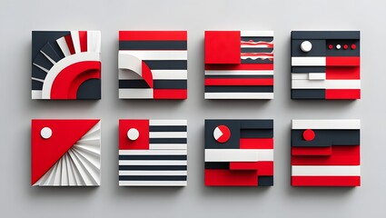 Geometric abstract art red black and white modern design minimalist wall decor ideas