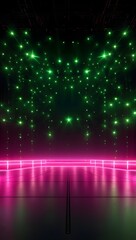 Obraz premium Download neon stage background with green stars and pink lights for video production