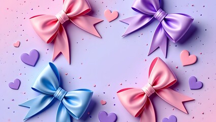 Pastel bows and hearts background for valentine's day and special occasion design