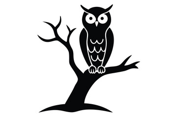 owl on dead tree vector icon