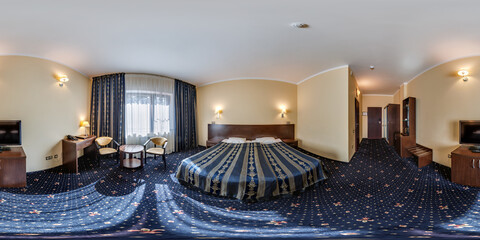 full seamless hdri 360 panorama in interior of guest living room hall in studio apartment with...