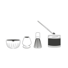 Matcha tea illustration set. Original hand-drawn green tea illustrations featuring matcha brewing utensils, a bamboo whisk, and a Japanese matcha tea brush—perfect for posters, cards, and cafes.