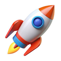 3d cartoon rocket ship launching isolated on transparent background
