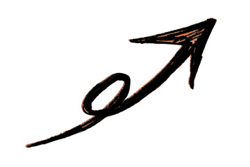 手書き風の勢いある上向きのモノクロループ矢印