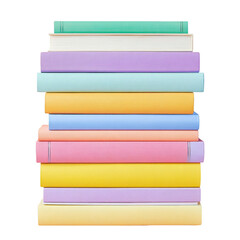 A vibrant stack of pastelcolored books is neatly arranged isolated on transparent background