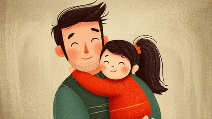 Cute illustration of a smiling father hugging his happy daughter with love and warmth. Concept of family bonding, parenthood, fatherhood and emotional connection
- Powered by Adobe