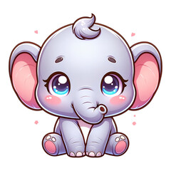 Cute Elephant Illustration: A charming cartoon illustration of a sweet baby elephant, radiating adorable charm with its oversized eyes and playful innocence.