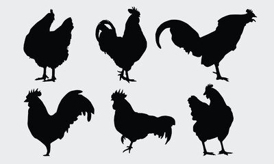 Hen Silhouette Bundle, Hand drawn lettering phrase isolated on white background, posters, cards.