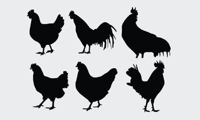 Hen Silhouette Bundle, Hand drawn lettering phrase isolated on white background, posters, cards.