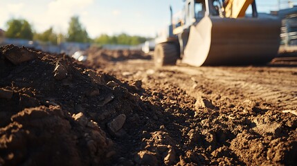 Heavy Compactor Machine Flattening Soil Layers at a Busy Industrial Construction Area with Ongoing Background Activity and Equipment