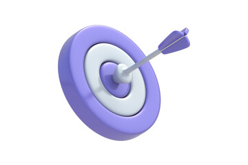 Target with an arrow in the center isolated on white background. Bullseye game. 3d render