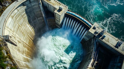 Expansive Landscape Featuring a Hydroelectric Power Dam Promoting Clean Energy and Sustainability Across a Serene and Remote Environment