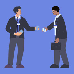 Business Networking Vector Illustration Colleagues Exchange Cards