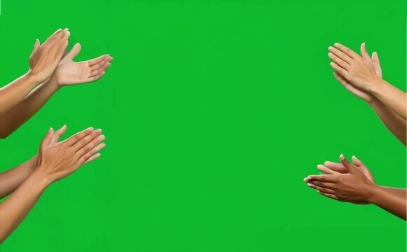 Multiple hands clapping applause on green screen background - celebration and appreciation concept