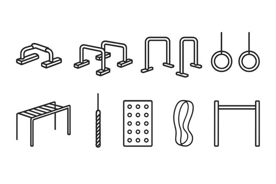 Fitness and gym outline icon set for exercise and training equipment