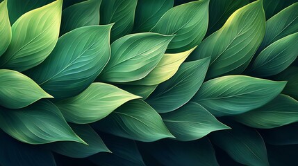 A vibrant close-up of lush green leaves layered beautifully, showcasing their texture and intricate patterns, perfect for nature lovers.