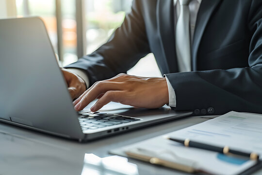 プレゼン資料を作成するビジネスパーソンの手元構図