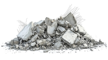 a pile of concrete debris on white background 