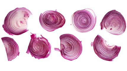 set of onions slices on white background