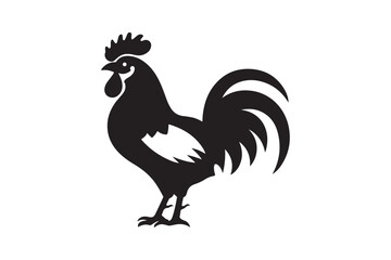 Stylized black silhouette of a proud rooster standing tall