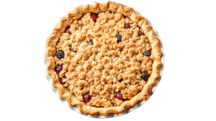 cherry crumb pie on white background