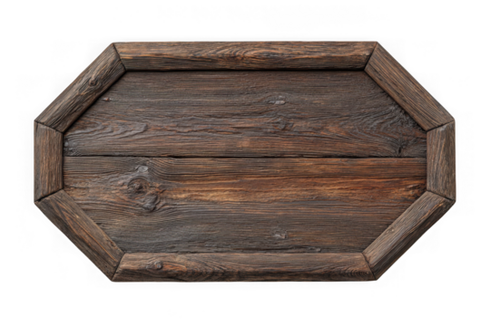 Rustic octagonal wooden sign with aged wood texture isolated on transparent background
