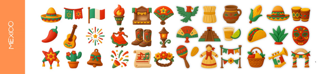Colorful icon set representing Mexico Independence Day celebration  