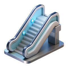 Modern futuristic escalator with blue lights isolated on transparent background
