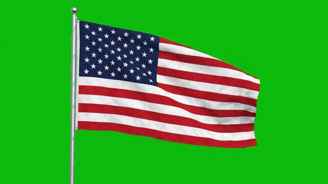 American flag waving animation on green screen background 4k