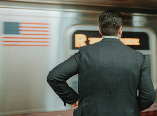 subway New York flag American business man