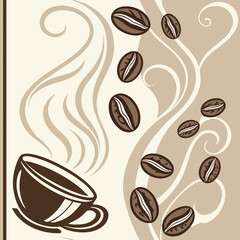 A seamless repeating pattern of warm brown coffee beans and swirling steam on a cream background, ideal for cafe branding, kitchen decor, and coffee-themed packaging.