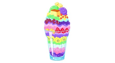 A delightful pixel art rendition showcases a traditional Filipino halo halo dessert, bursting with vibrant colors and a mix of sweet ingredients.