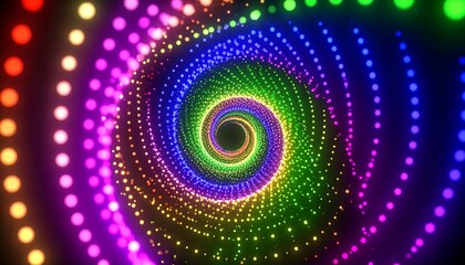 Rainbow spiral tunnel of glowing dots
