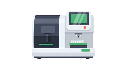 Modern laboratory analyzer for medical testing and research in a hospital, presenting a sleek design and advanced diagnostic capabilities, suitable for lab use.