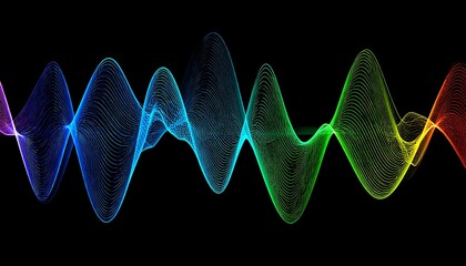 Fototapeta premium Rainbow wavy lines on black background