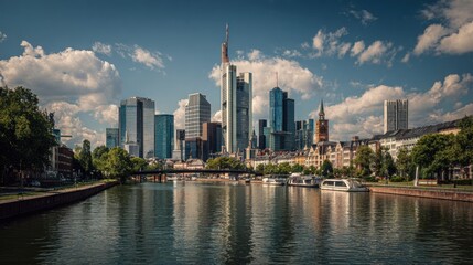 City skyline reflected in a canal
