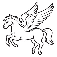 Fototapeta premium A majestic winged horse known as pegasus depicted in a bold black outline against a clean white background symbolizing freedom and mythical power