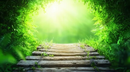 World Environment Day, A Peaceful Pathway Through Lush Forest With Sunlight