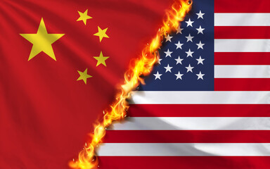 中国とアメリカの国旗