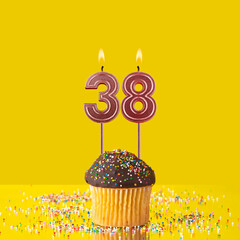 Number 38 candle - Birthday candle with chocolate cupcake